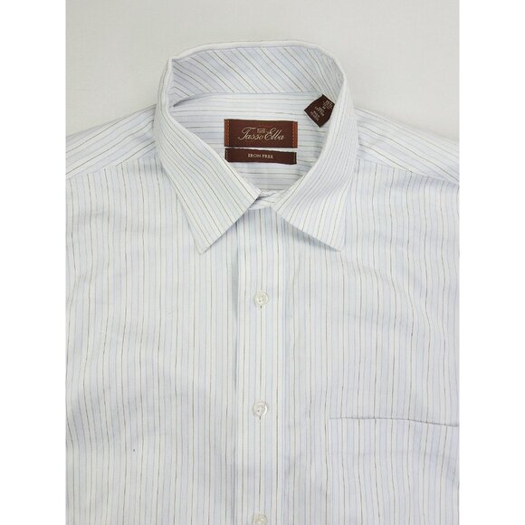 Tasso Elba Spa Iron Free Size 15.5 32-33 Medium Men Blue White Black French Cuff - Picture 1 of 10